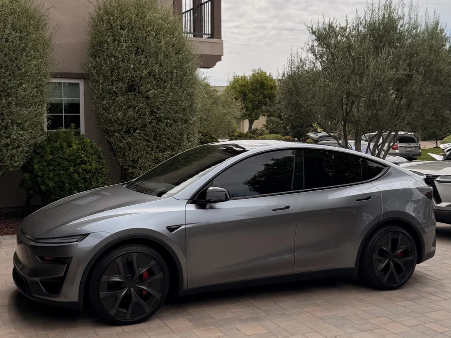 Tesla Model Y window tint — front three-quarter view
